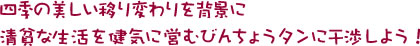 四季の美しい移り変わりを背景に清貧な生活を健気に営むびんちょうタンに干渉しよう！