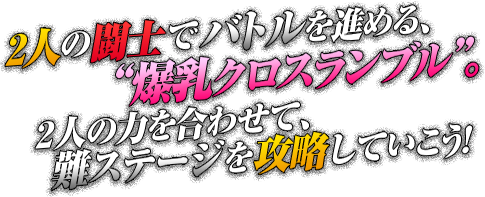 2人の闘士でバトルを進める、“爆乳クロスランブル”。２人の力を合わせて、難ステージを攻略していこう！