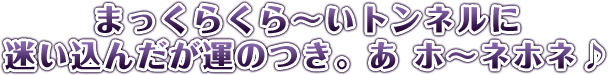 まっくらくら〜いトンネルに迷い込んだが運のつき。あ ホ〜ネホネ♪