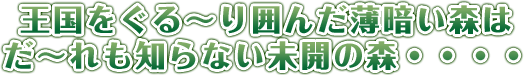 王国をぐる〜り囲んだ薄暗い森はだ〜れも知らない未開の森・・・